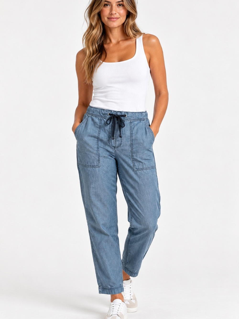 J.Crew Chambray Drawstring Pants Size 6 Blue 100% Cotton Utility Ankle💙